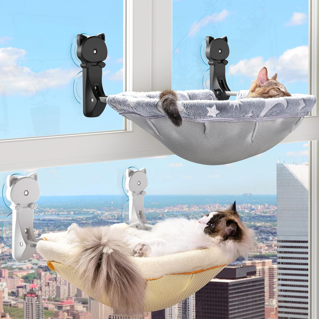 Cat Window Perch Cordless, Foldable & Stable Cat Beds- Breathable Cat Window Hammock for Overlooking, Sunbathing and Cli