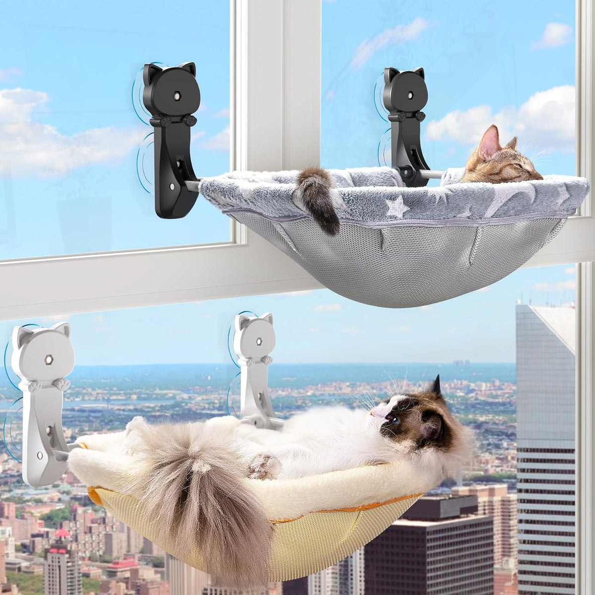 Cat Window Perch Cordless, Foldable & Stable Cat Beds- Breathable Cat Window Hammock for Overlooking, Sunbathing and Cli