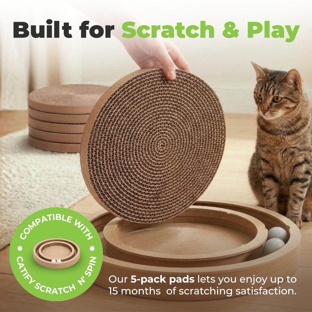Catify Spin n' Scratch Cat Scratch Pad Refill - Round, 5-Pack