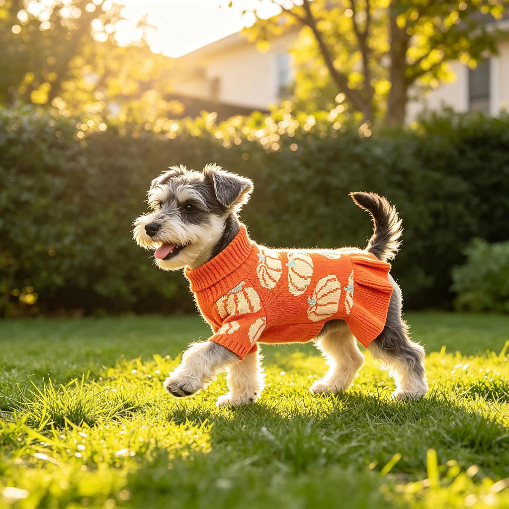 WOYYHO Small Dog Sweater Dress with Pumpkin Print, Halloween Dog Clothes