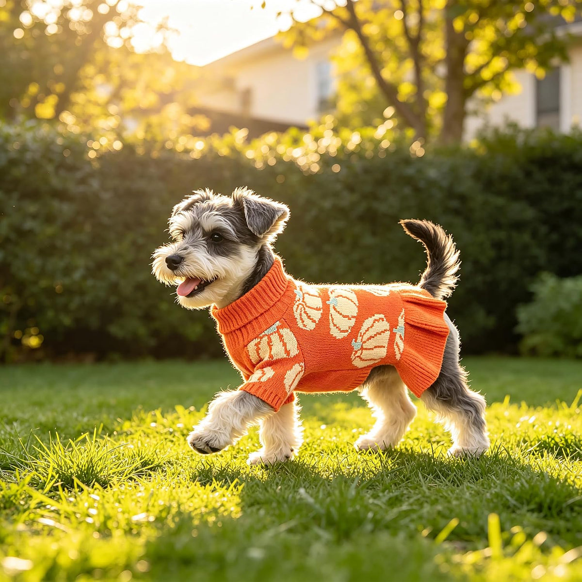 WOYYHO Small Dog Sweater Dress with Pumpkin Print, Halloween Dog Clothes