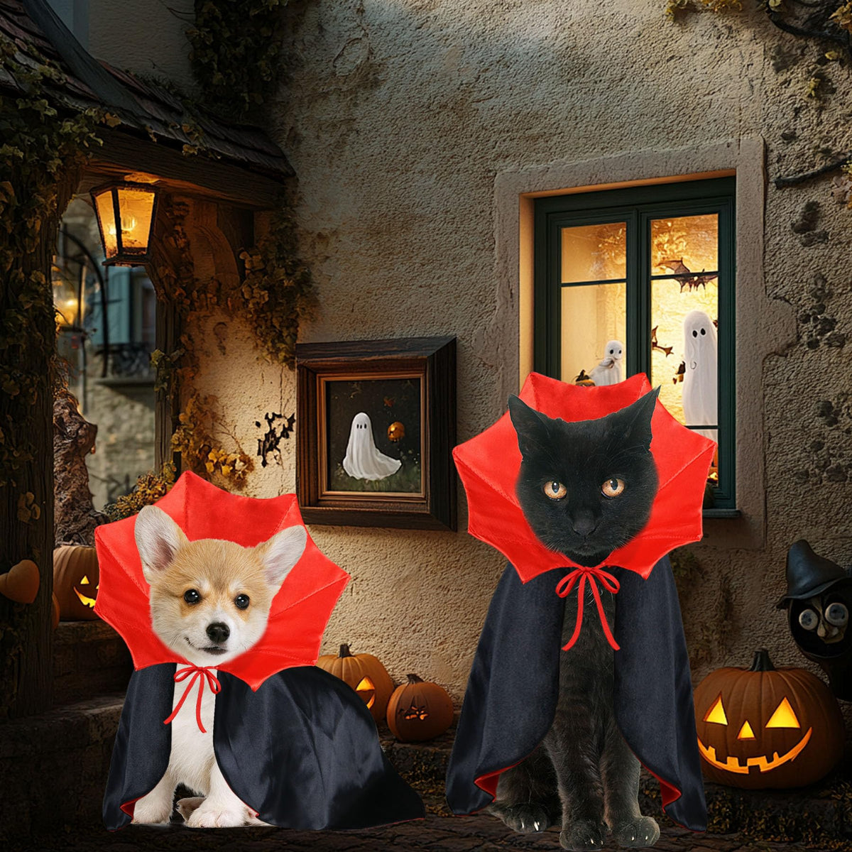 PAYHTOW Cat Halloween Costumes Dog Halloween Vampire Costume Funny Pet Vampire Devil Cape Cloak Halloween Costumes for Cats XS Small Dogs (Small)