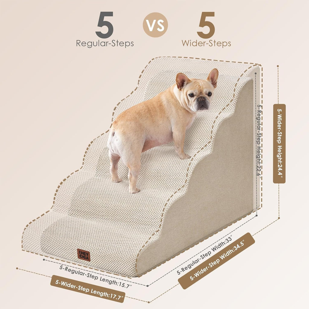 EHEYCIGA Extra Wide Dog Stairs for Large Dogs, 24.4"H Pet Step, Beige