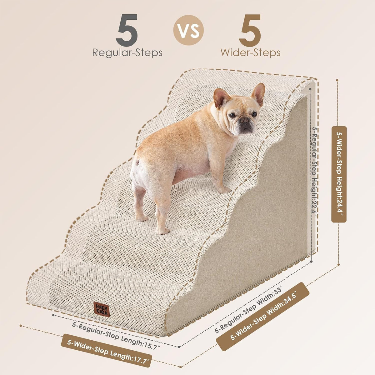 EHEYCIGA Extra Wide Dog Stairs for Large Dogs, 24.4"H Pet Step, Beige