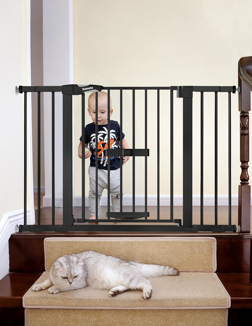 Babelio 36" Tall Pet Gate with Cat Door, CatPrivilege II, 29-40", White