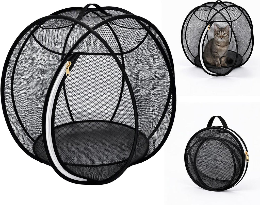 Rolling 360° Panoramic Cat Playpen Collapsible Breathable w/ Zipper