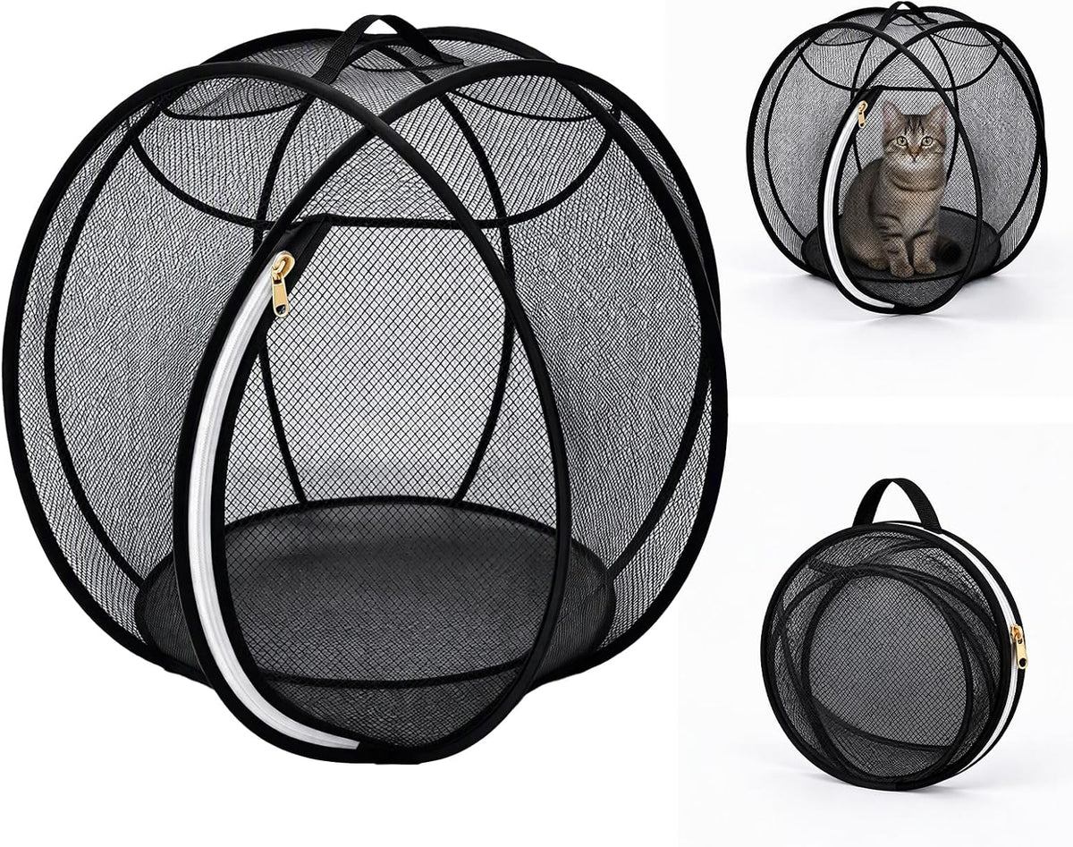 Rolling 360° Panoramic Cat Playpen Collapsible Breathable w/ Zipper