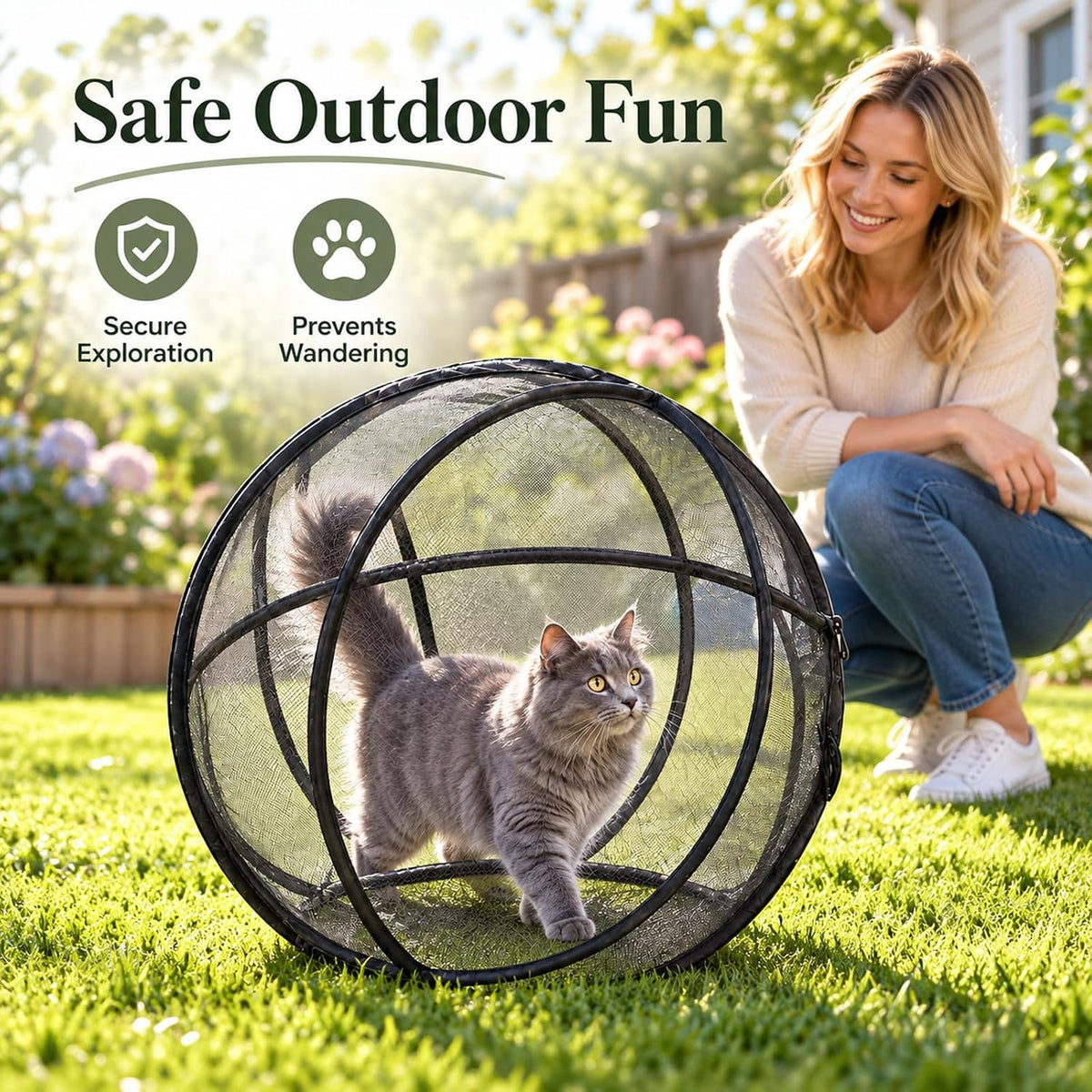 27" Outdoor Cat Enclosure Pop Up Collapsible Mesh 360° Rolling Hamster Ball