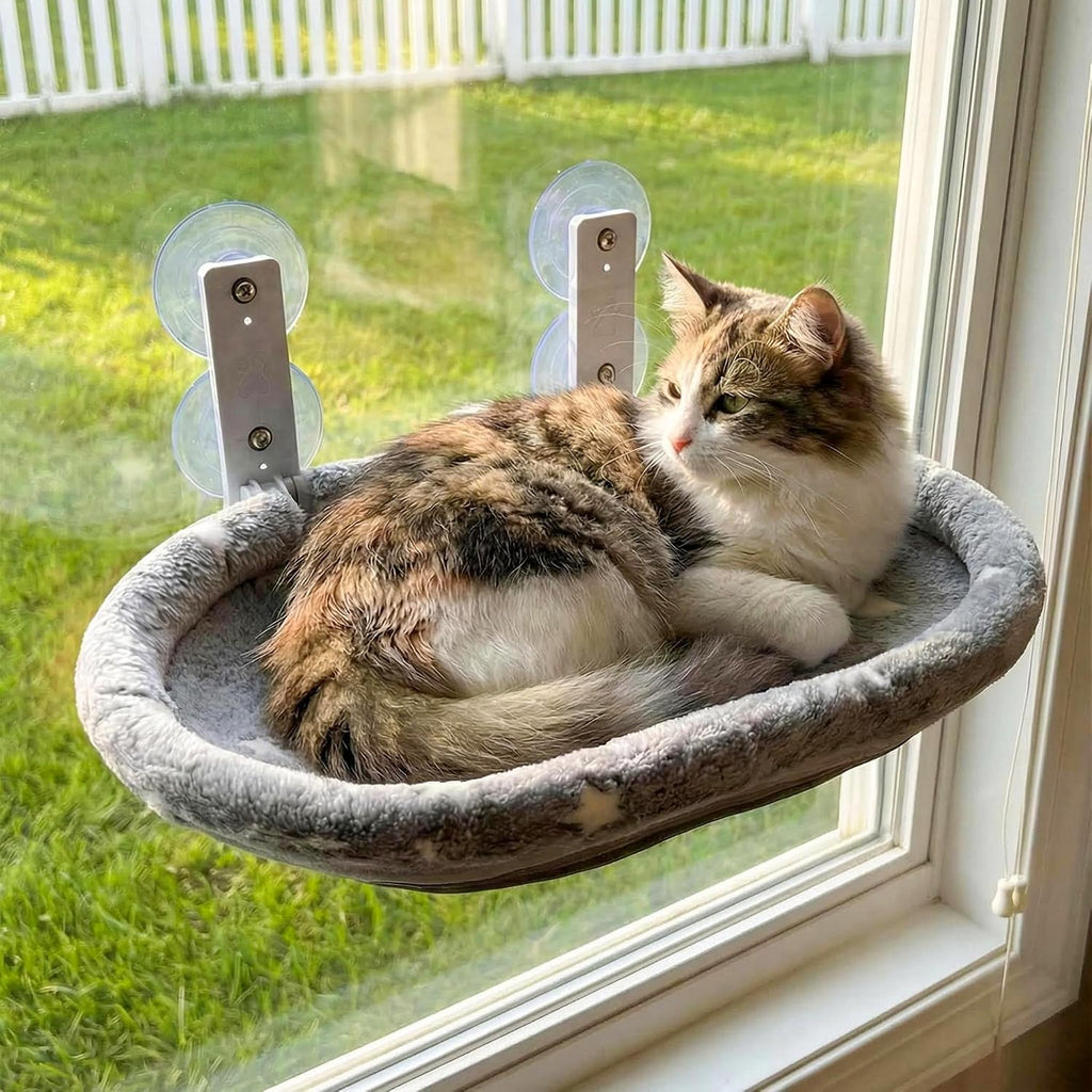 Cat Window Perch Hammock - Glow in the Dark Cordless Foldable Pet Bed with Sturdy Metal Frame & Strong Suction Cups, Sta