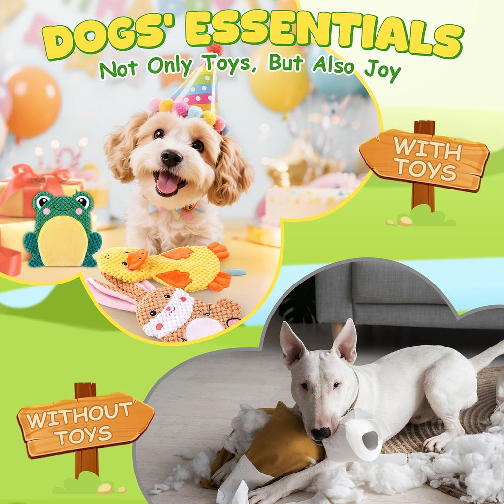XIUGOAL Dog Toys to Keep Them Busy, 3 Pack No Stuffing Interactive Dog Toys with Crinkle, Squeaky Puppy Chew Toys for Sm