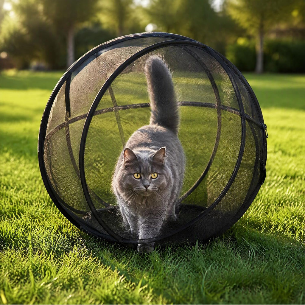 360°Panoramic Rolling Cat Playpen Cat Hamster Ball for Outside，Black-B