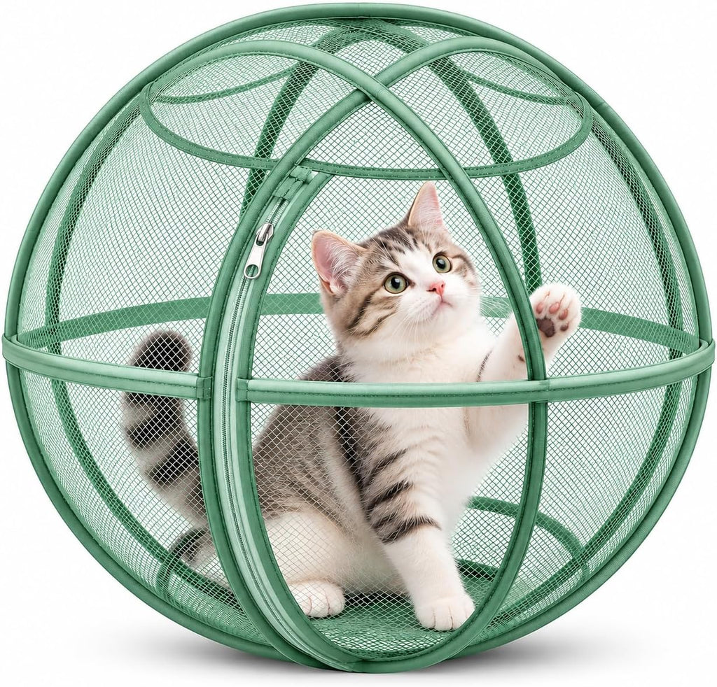 Cat Hamster Ball for Outside Foldable Mesh Cat Playpen 28 Inch (green)