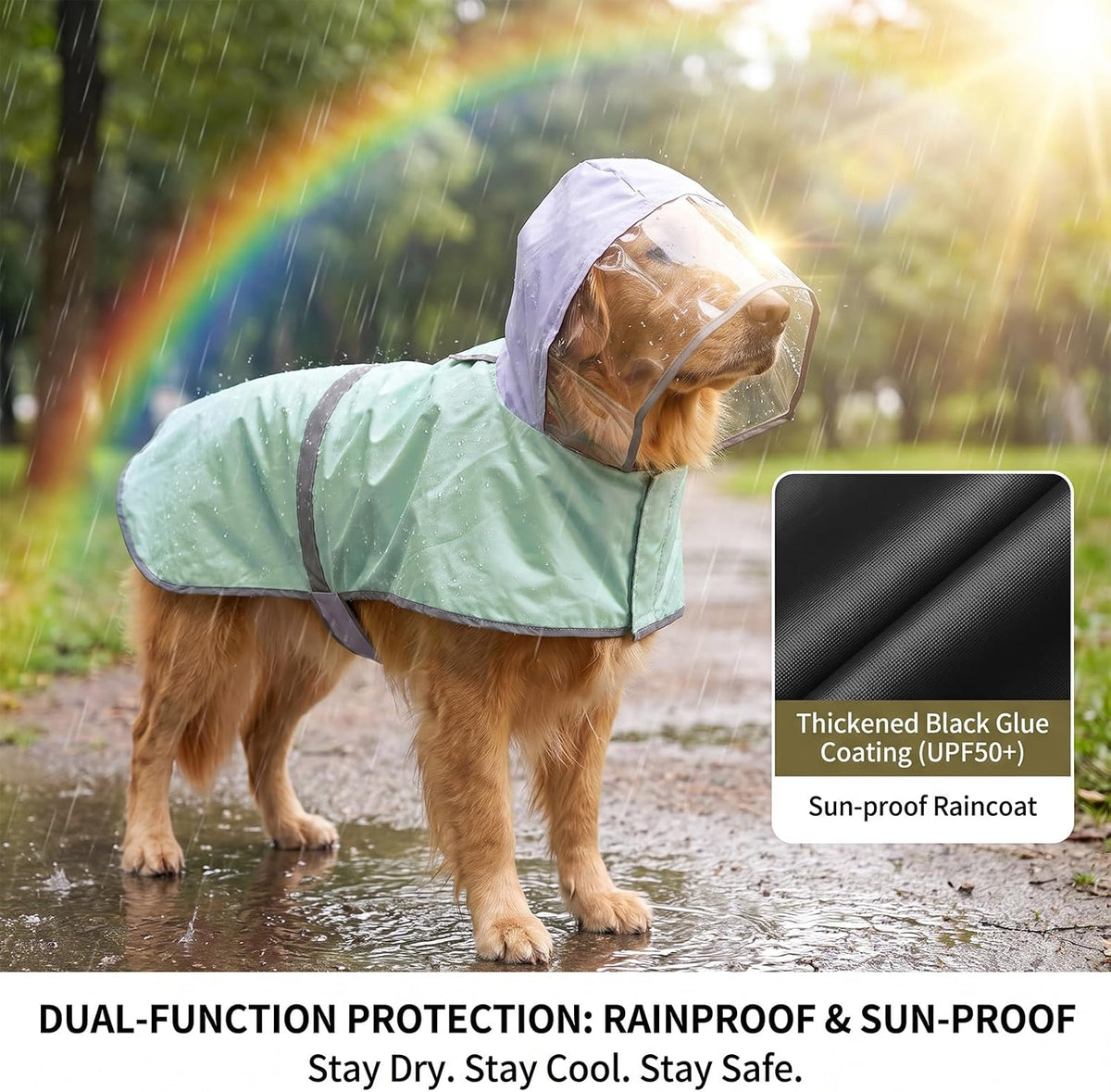 Clear Hood Dog Raincoat 2-in-1 Sun Protection for Medium Large Dogs，Medium