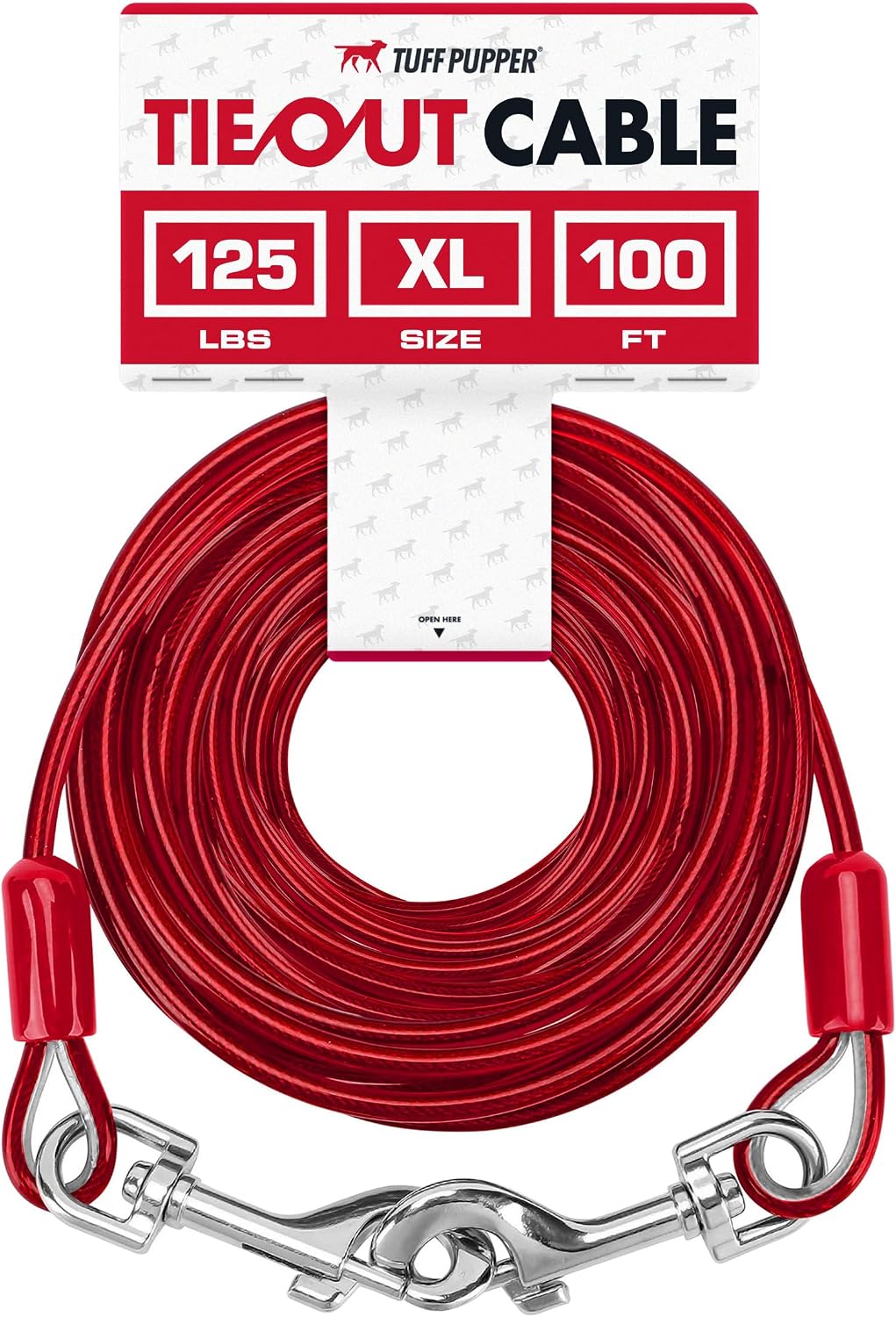 Tuff Pupper Dog Tie Out Cable, 100 ft Heavy Duty Lead for up to 125 lb Dogs