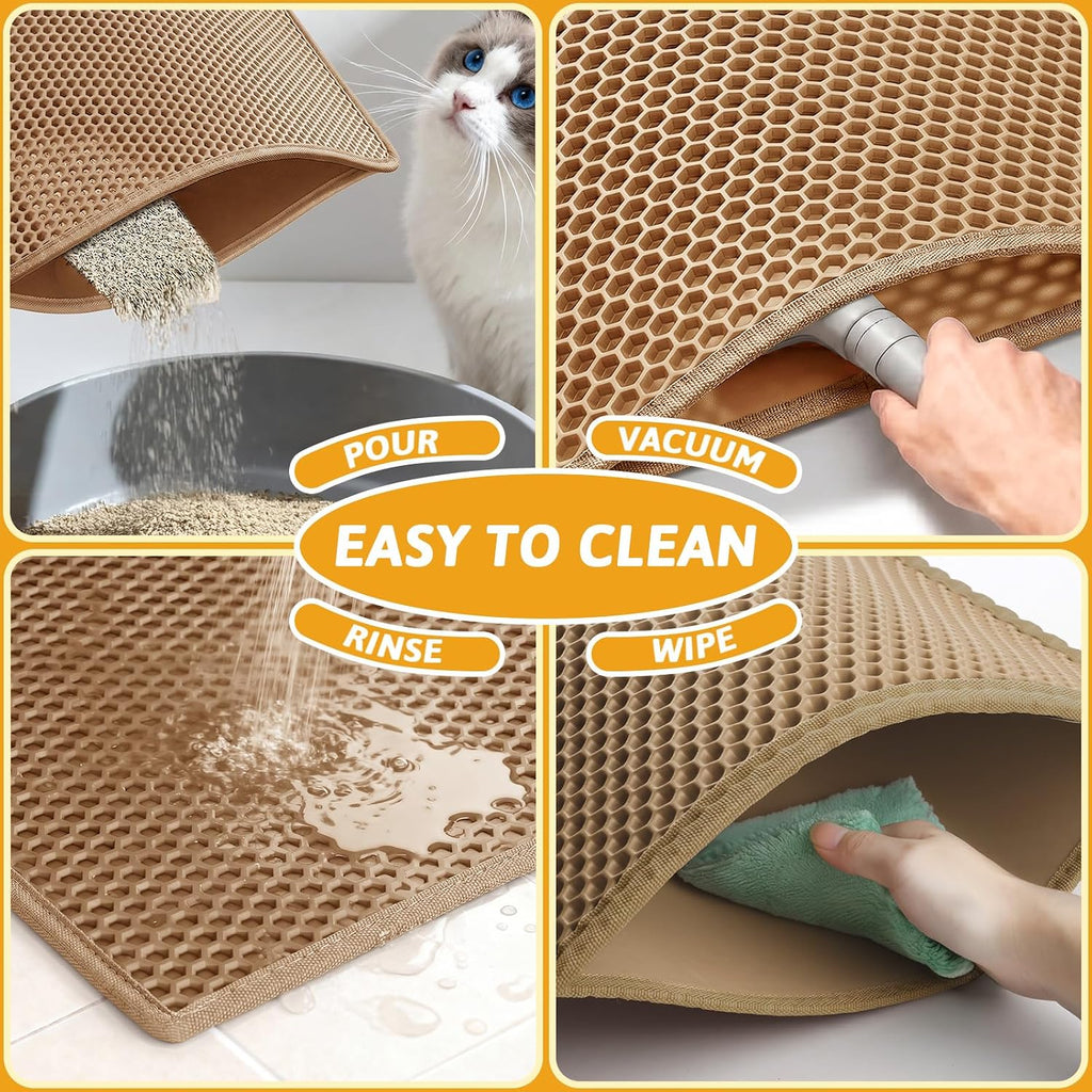 Pieviev Litter Mat, Double-Layer Waterproof Litter Trap, 30" x 24" Brown