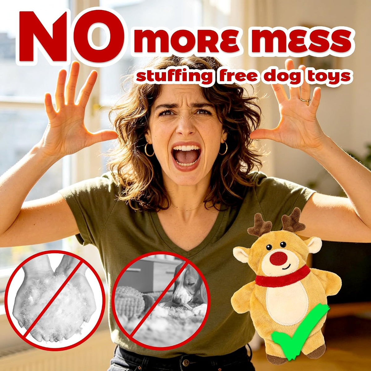 5 Pack Christmas Dog Toys for Small Medium Dogs, No Stuffing Plush Squeaky Dog Toys with Crinkle Paper, Holiday Santa Re