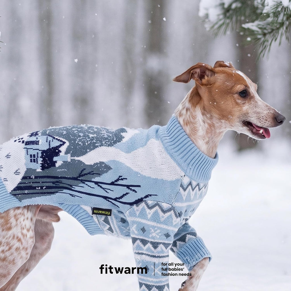 Fitwarm Yeti Dog Jacquard Sweater, Cozy Winter Clothes for Small Dogs Boy Girl, Knitted Pet Apparel, Blue, White, Medium