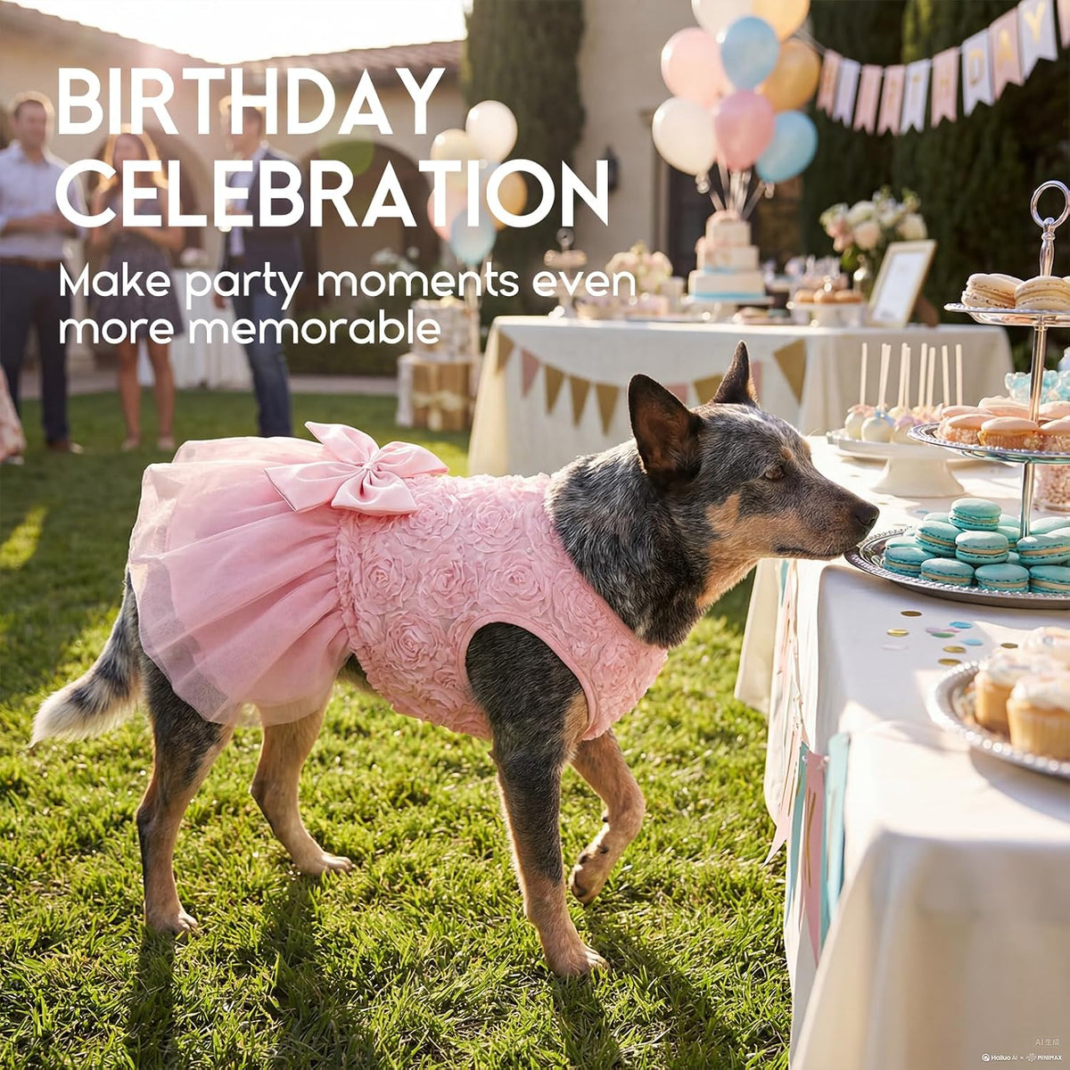 ASENKU Dog Dress Pet Wedding Dress Puppy Birthday Party Outfit, Pink 2XL