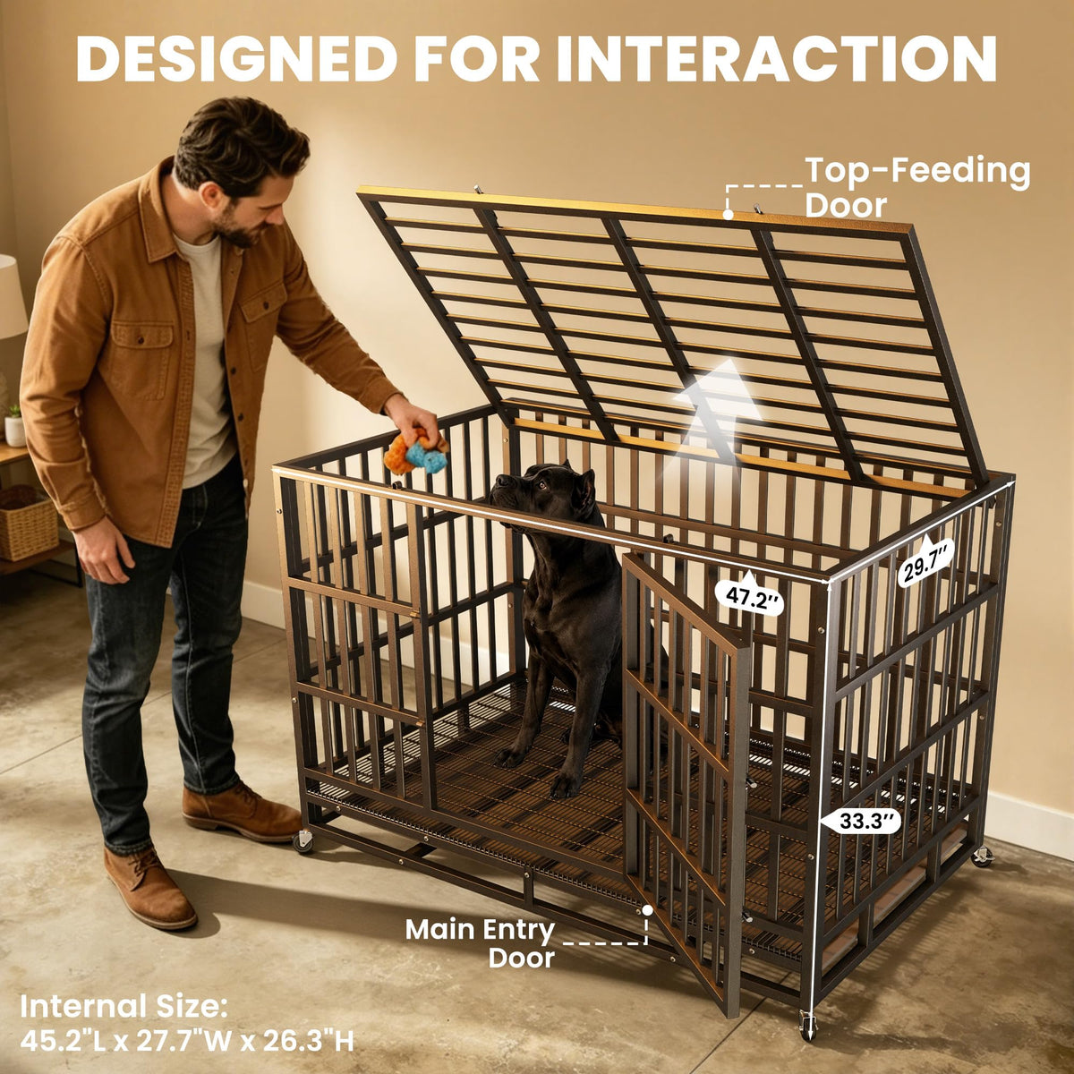 Hiwokk 48 Inch Heavy Duty Dog Crate, Indestructible Kennel for Large Dogs