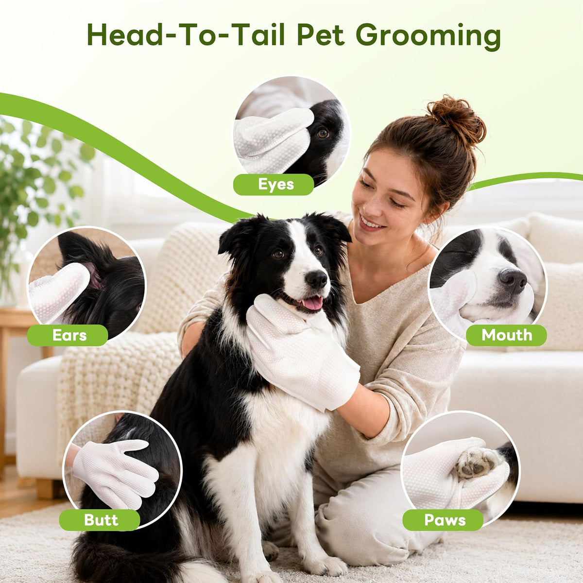 Dog Wipes for Dogs & Cats, Pet Glove Wipes for Paws, Body and Butt