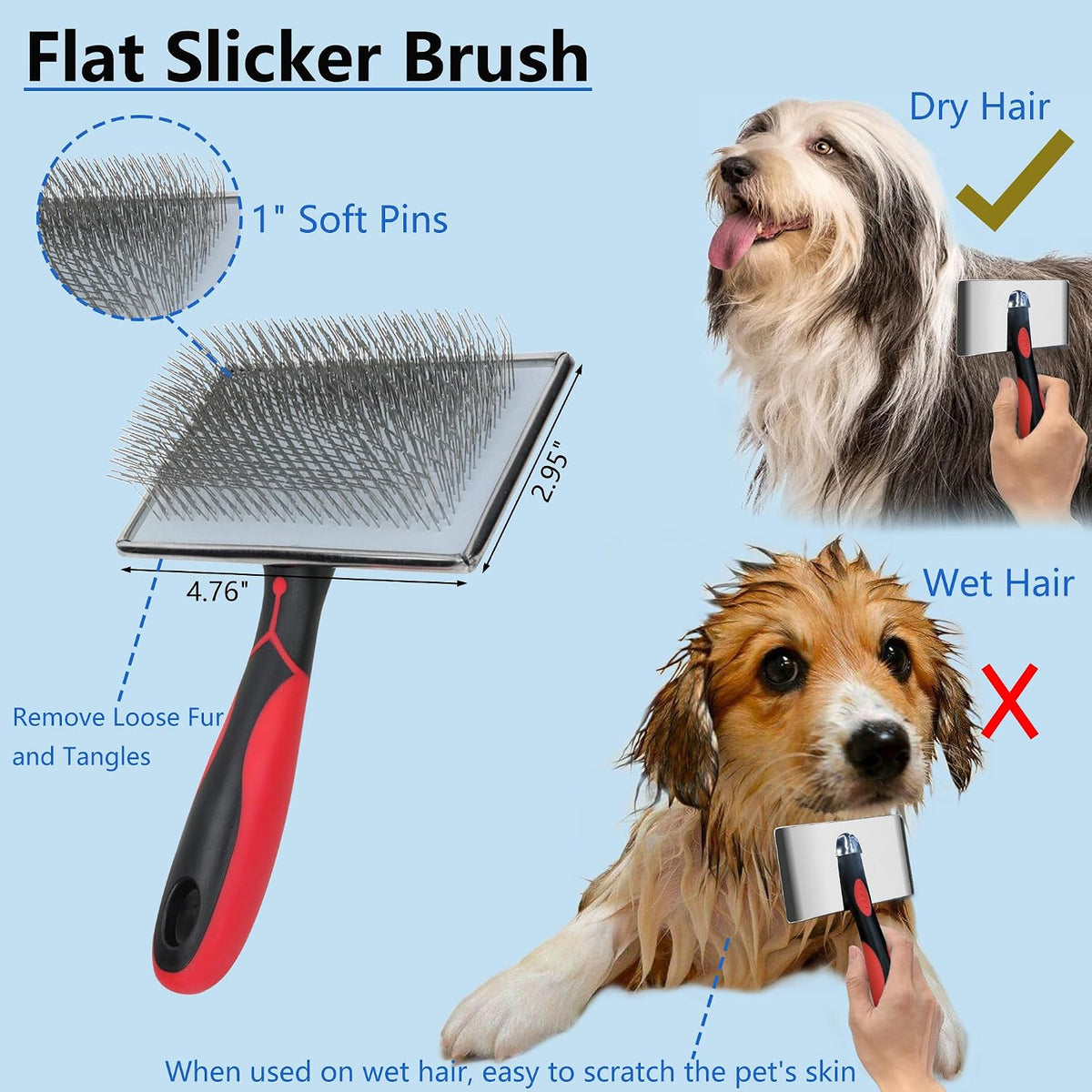 5-in-1 Dog & Cat Extra Long Pin Grooming Kit Slicker Brush for Large Dogs Cats Remove Loose Fur, Undercoat Brush for She