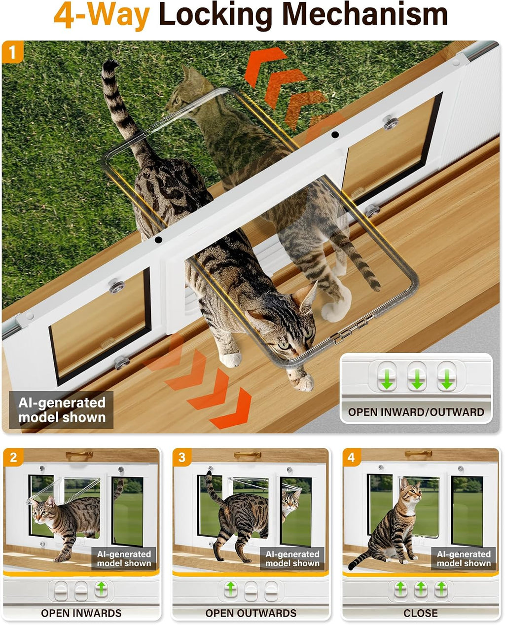 27"-32" Cat Door for Window, Flap Pet Door Fit Window Insert