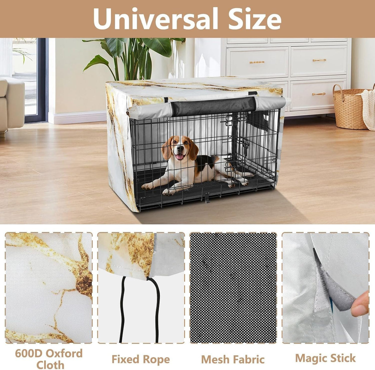 YETTASBIN White Gold Marble Dog Crate Cover, Universal Fits 36 Inch Wire Cages