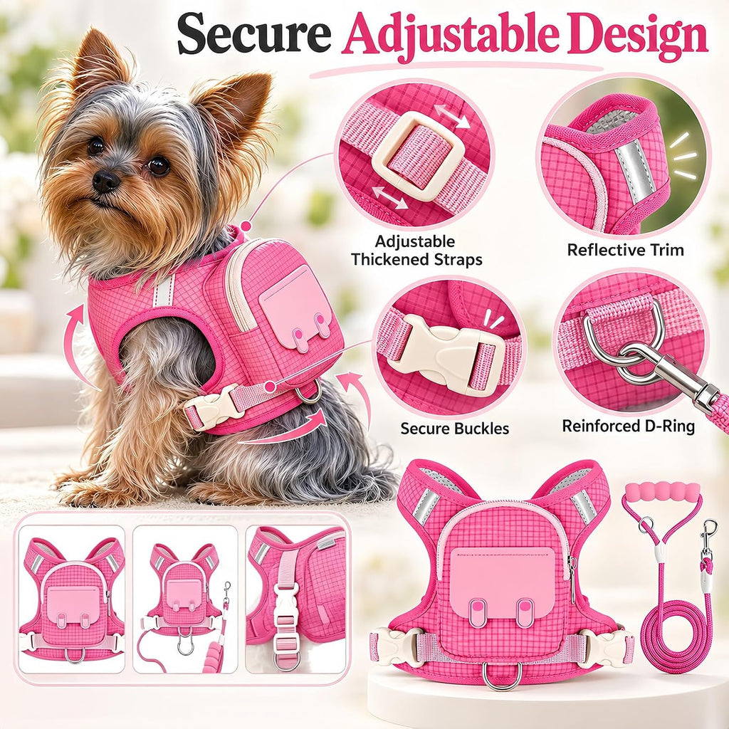 Dog Backpack Harness with Detachable Mini Pouch & Leash for Outdoor