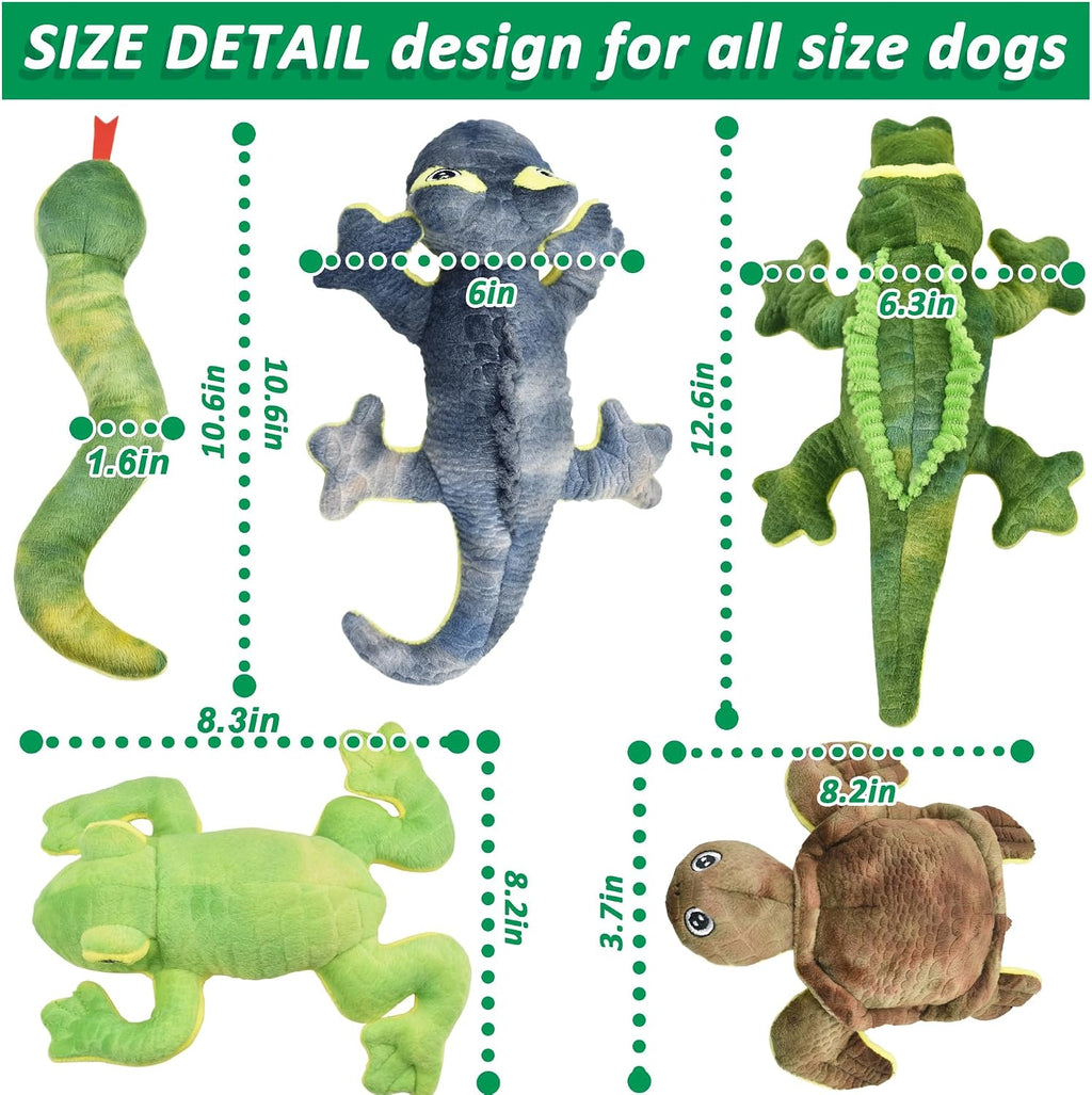 LECHONG Stuffed Animal Dog Toys, 5 Pack Tough Squeaky Dog Toys, Plush Toys Assortment, Great Value Pet Toys Bundle, Wood