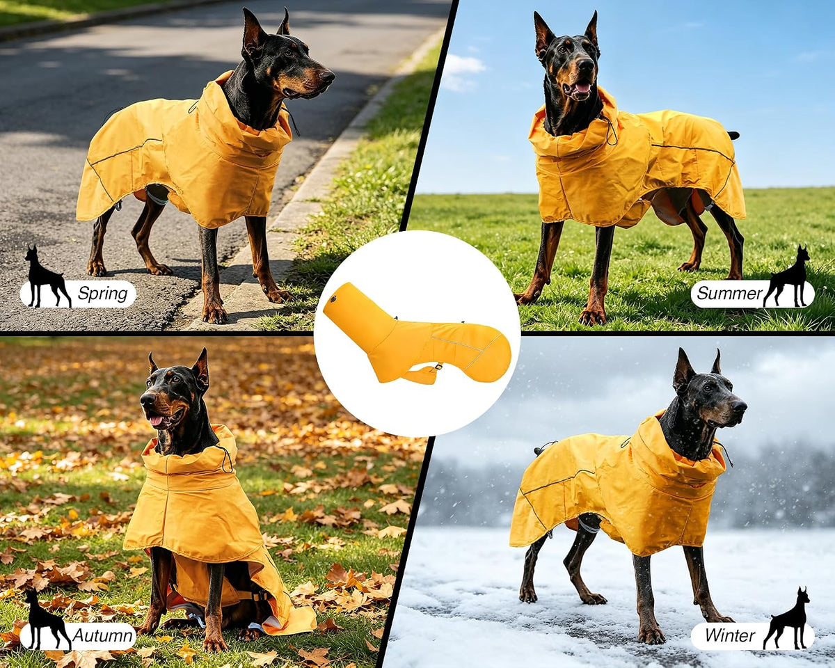 Skmeditec Dog Raincoat with Hood, Waterproof Puppy Rain Coat, Windproof Breathable Jacket with Mesh Lining, Outdoor Hiki