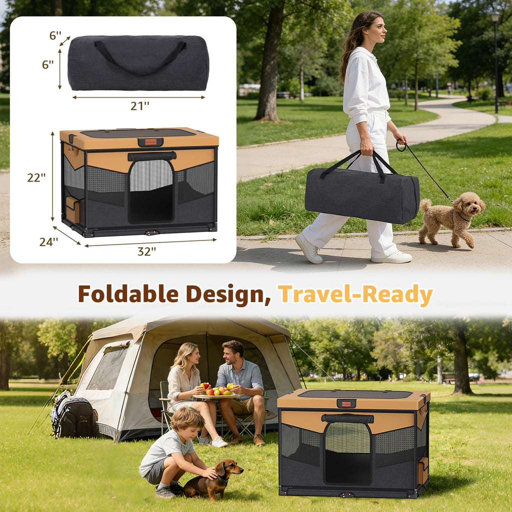 LOOBANI Dog Playpen for Small Dogs, 32"x24"x22", Foldable & Portable, Brown