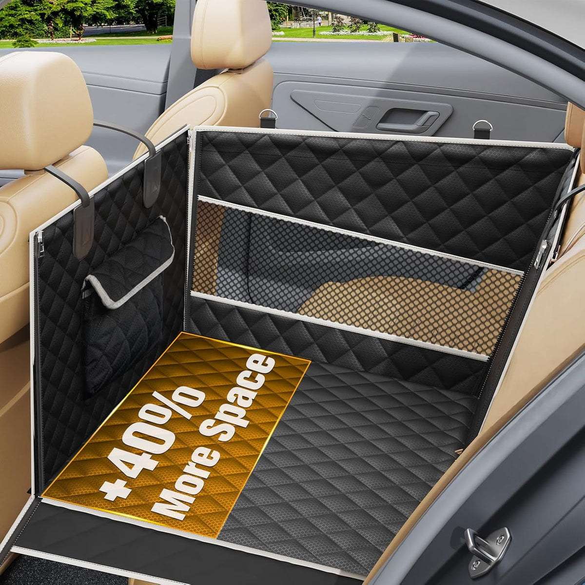 Large Dog Car Seat, Back Seat Extender for Pets with Hard Bottom