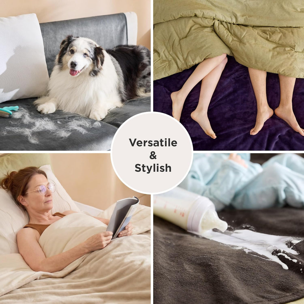 Bedsure Waterproof Blanket for Bed Soft Flannel Fleece, Queen 86"x90" Grey