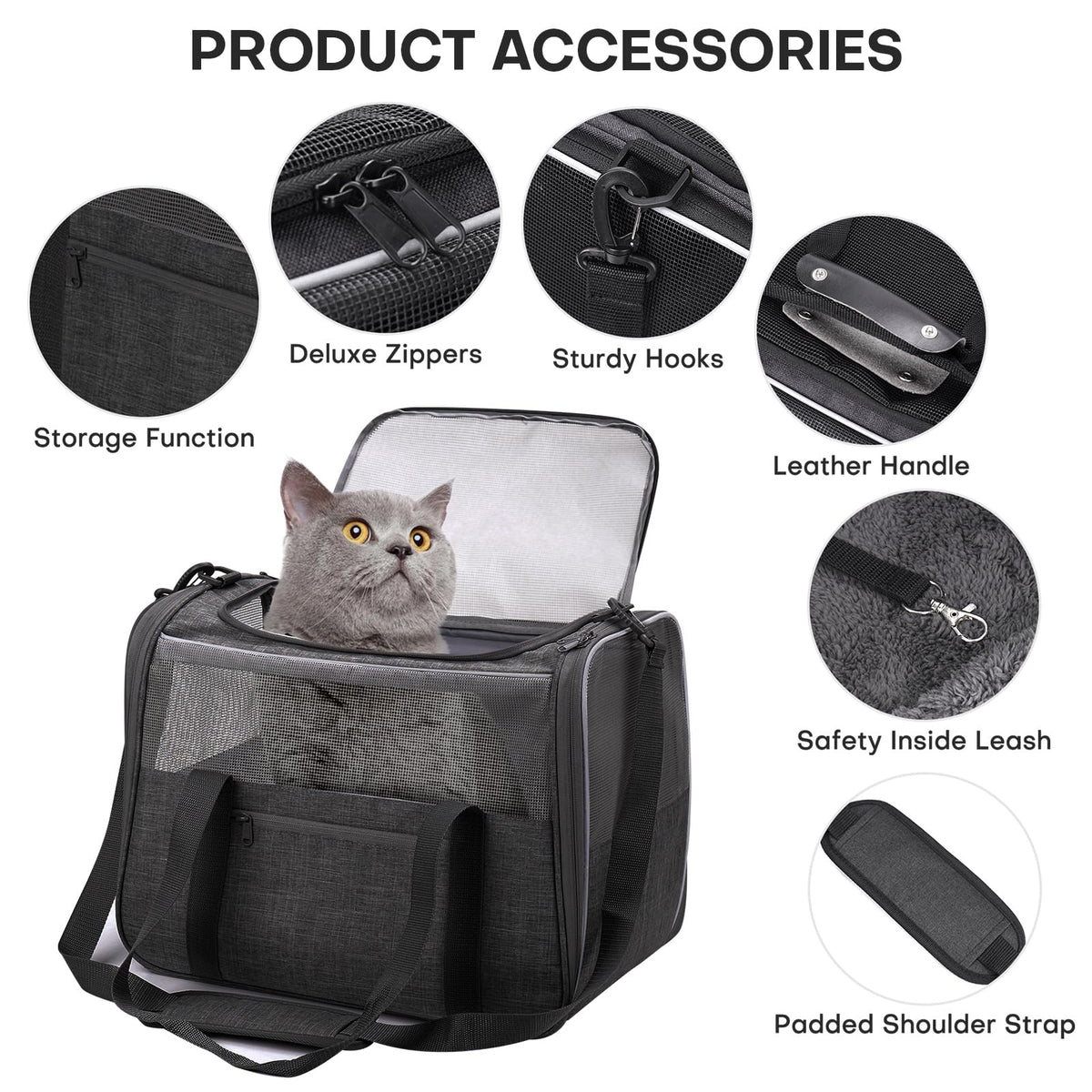 JUNGYOUN Premium Cat Carrier - Pet Carrier for Cat & Small Dogs up to 15lbs - Airline Approved Travel Dog Carrier with Anti-Escape Zippers, Collapsible Travel Bowl & Padded Strap