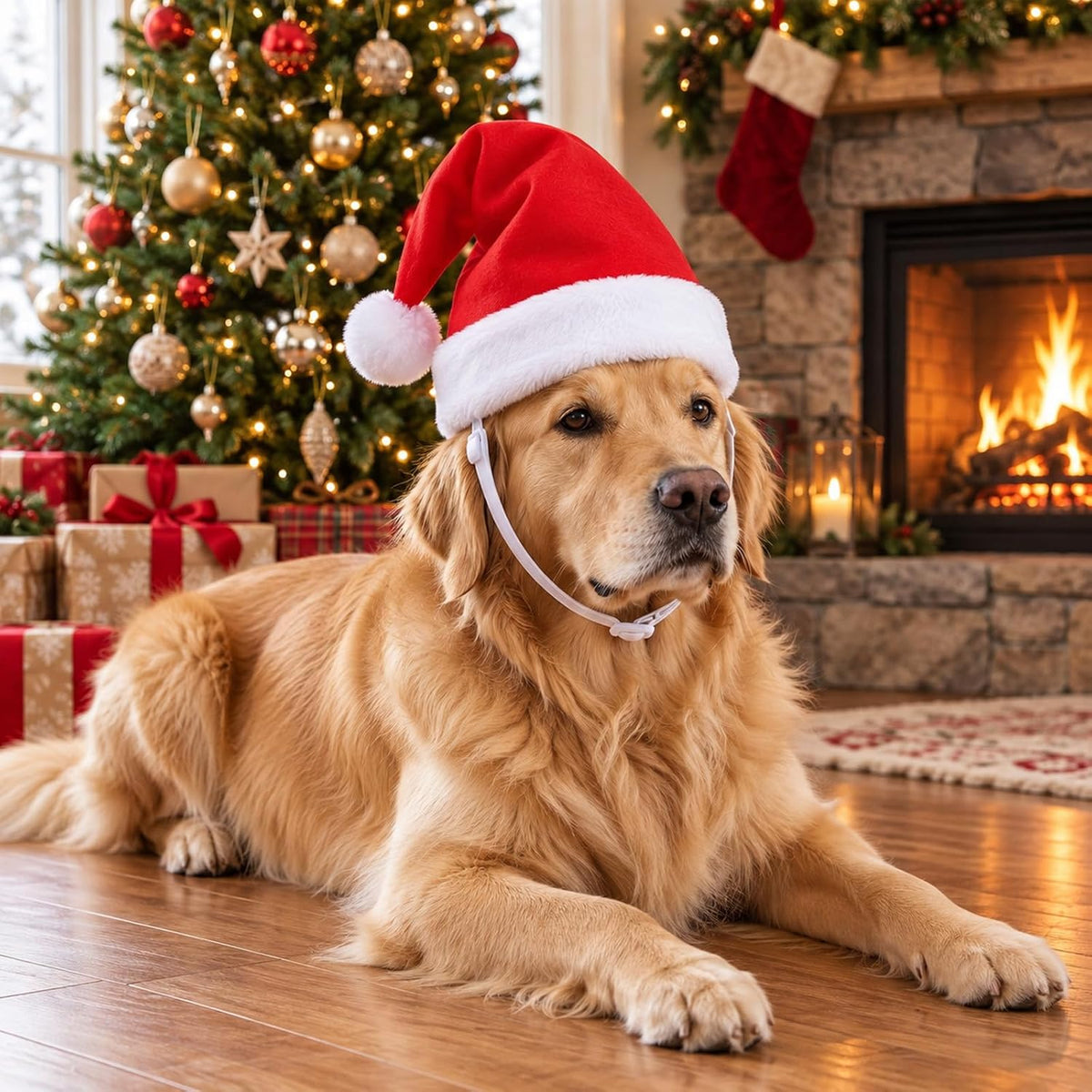 Yuanchu Dog Santa Hat, Large Dog Christmas Hat with White Pompom