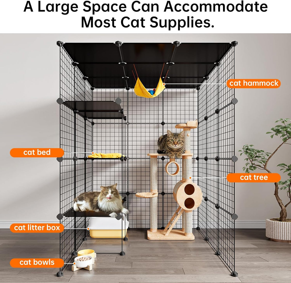 Extra Large Cat Cage,4-Tier Catio, DIY Metal Cat Enclosure with Platforms,55 Inch Indoor Cat Cage for 1-3 Cats, Indoor C