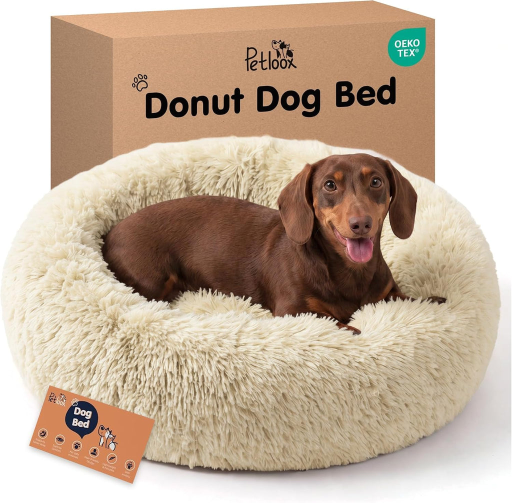 Calming Donut Dog Bed for Medium Sized Dogs, Fluffy Round Dog Bed