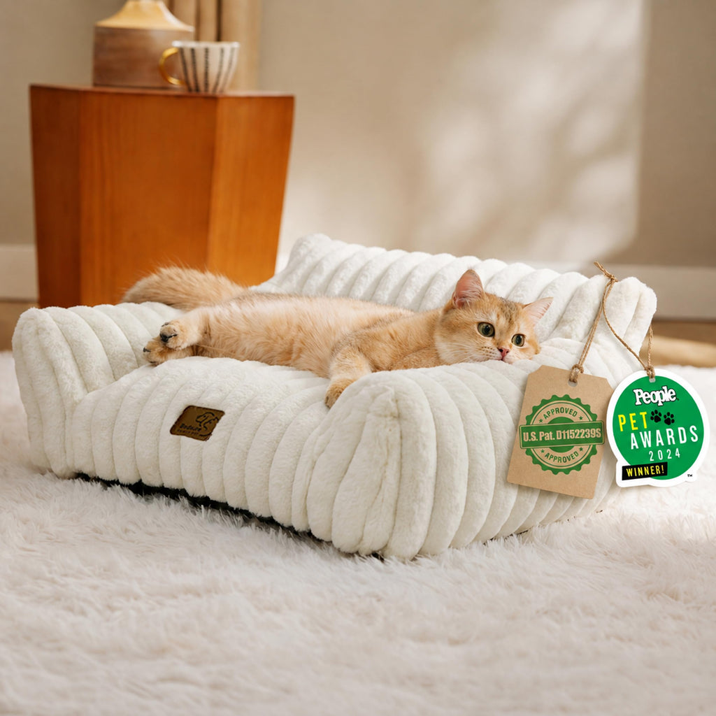 Bedsure ComfyFleece® Shown on TV Fluffy Cute Cat Couch for Pets,24in Cream