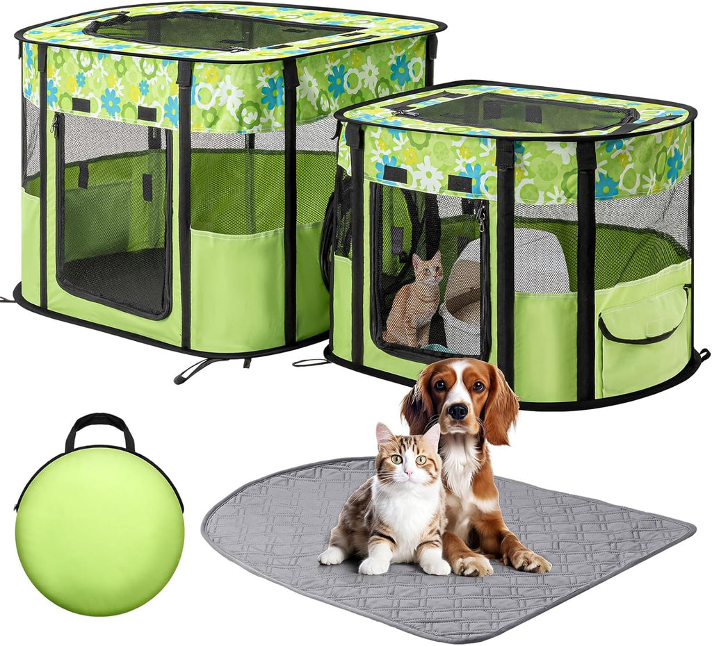 Portable Cat Playpen, Foldable Indoor Outdoor Pet Tent with 2 Areas