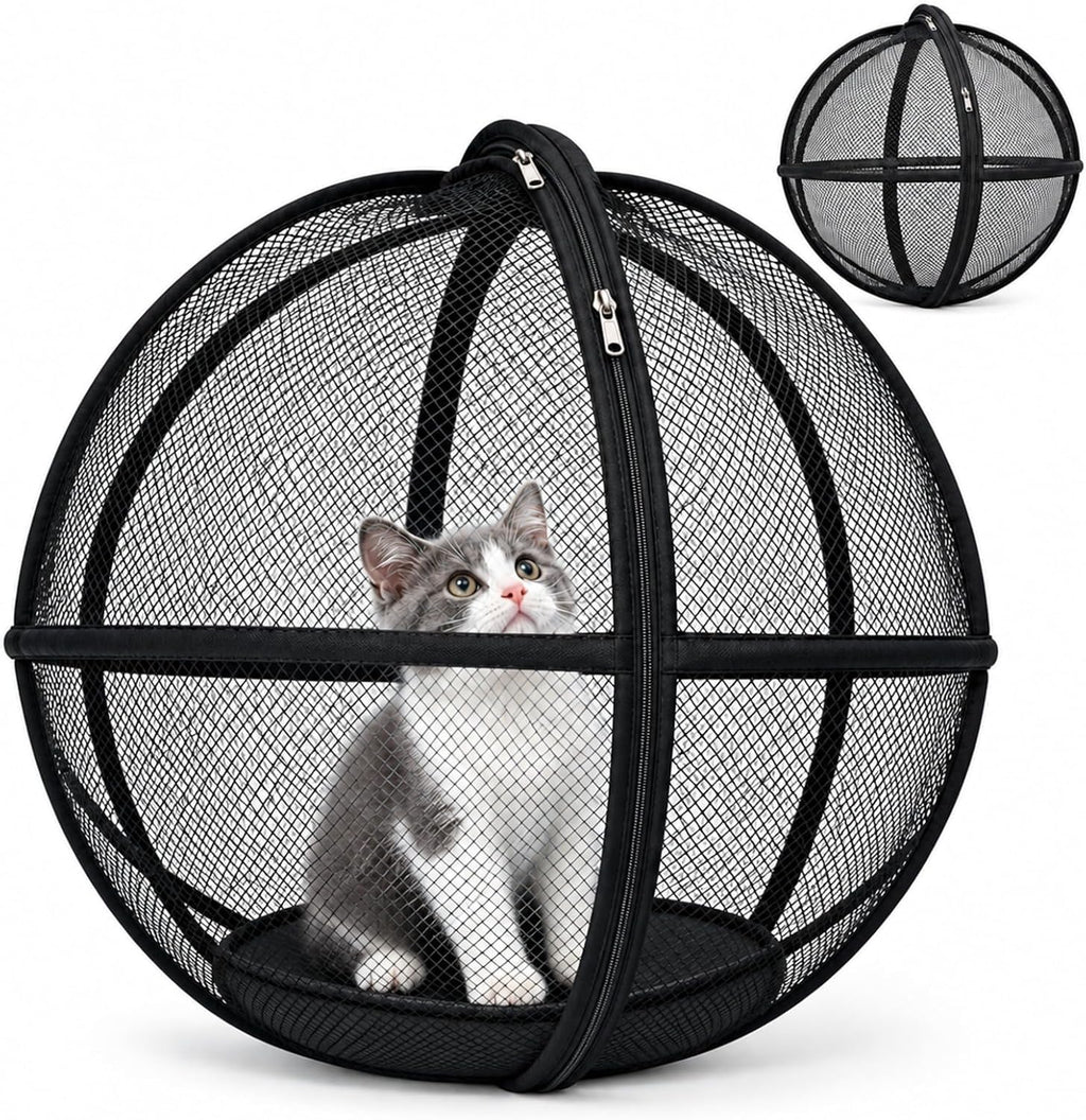 Rolling Cat Playpen, 26.77 Inch Mesh Hamster Ball for Cats, Single Zipper