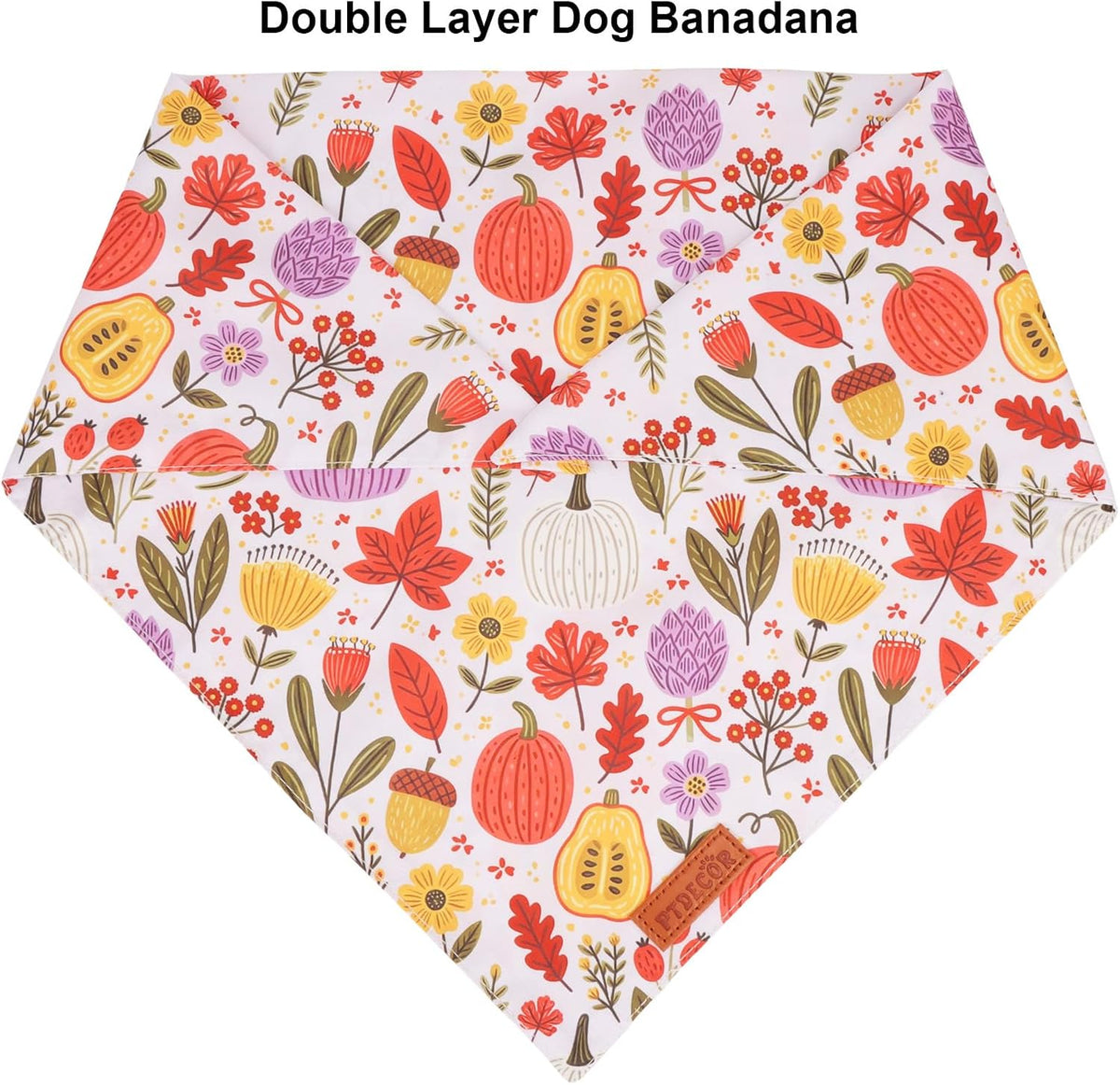 PTDECOR Pink Fall Dog Bandanas, Floral Pumpkin Fall Pet Scarf, Large