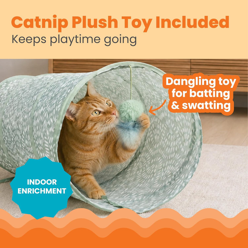 Catstages Sneak & Seek Collapsible Cat Tunnel Toy, Sage Swirl Dots, 28”