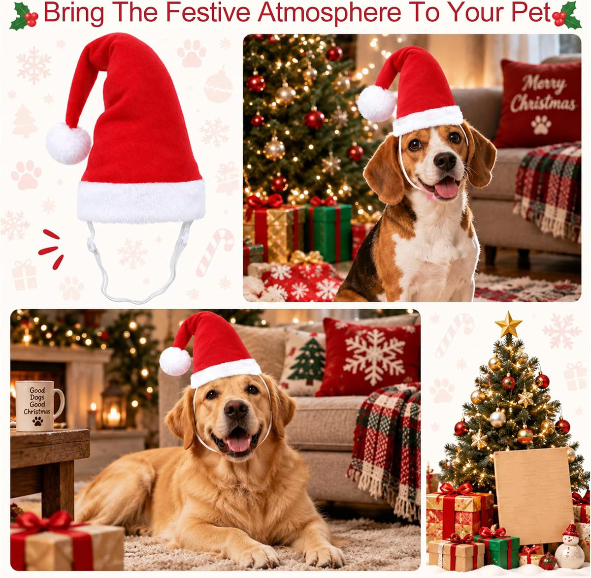 Sibba Large Dog Santa Hat, Adjustable Pet Dog Christmas Hat