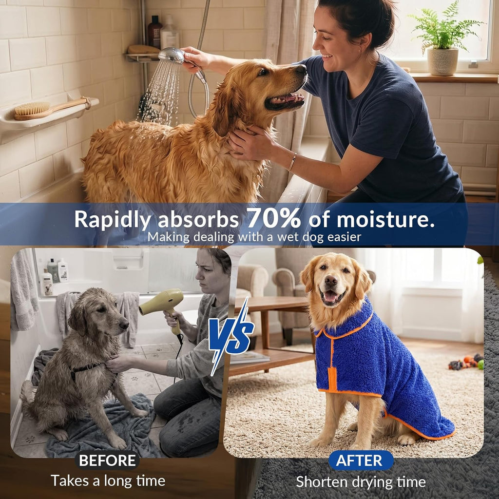 Dog Bathrobe, Super Absorbent for Small to Large Dogs, Dark Blue XL