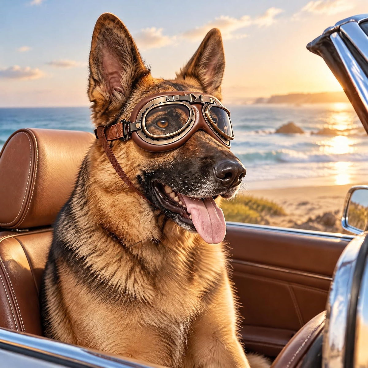 Vintage Dog Goggles Adjustable Strap Retro Aviator Foldable PC Lens