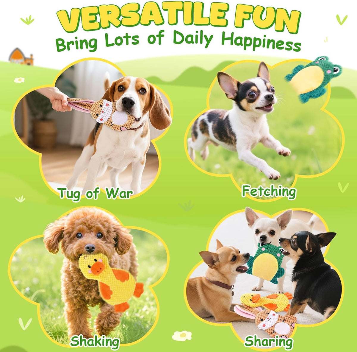 XIUGOAL Dog Toys to Keep Them Busy, 3 Pack No Stuffing Interactive Dog Toys with Crinkle, Squeaky Puppy Chew Toys for Sm