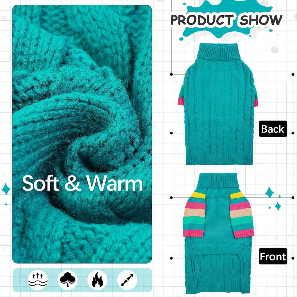 Small Dog Sweater, Turtleneck Pullover With Sleeves, Green S