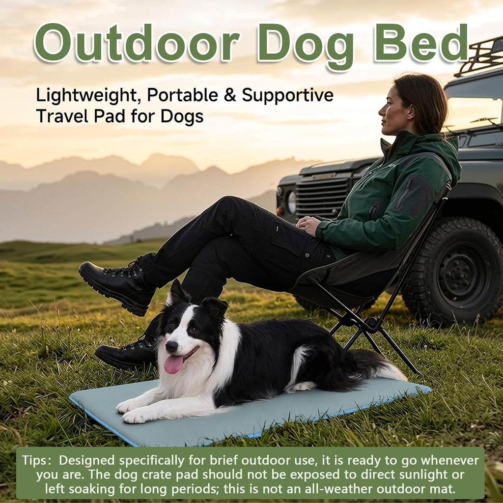 Outdoor XL Dog Crate Pad Bed, Waterproof Wipeable Mat, 41", Dusty Blue