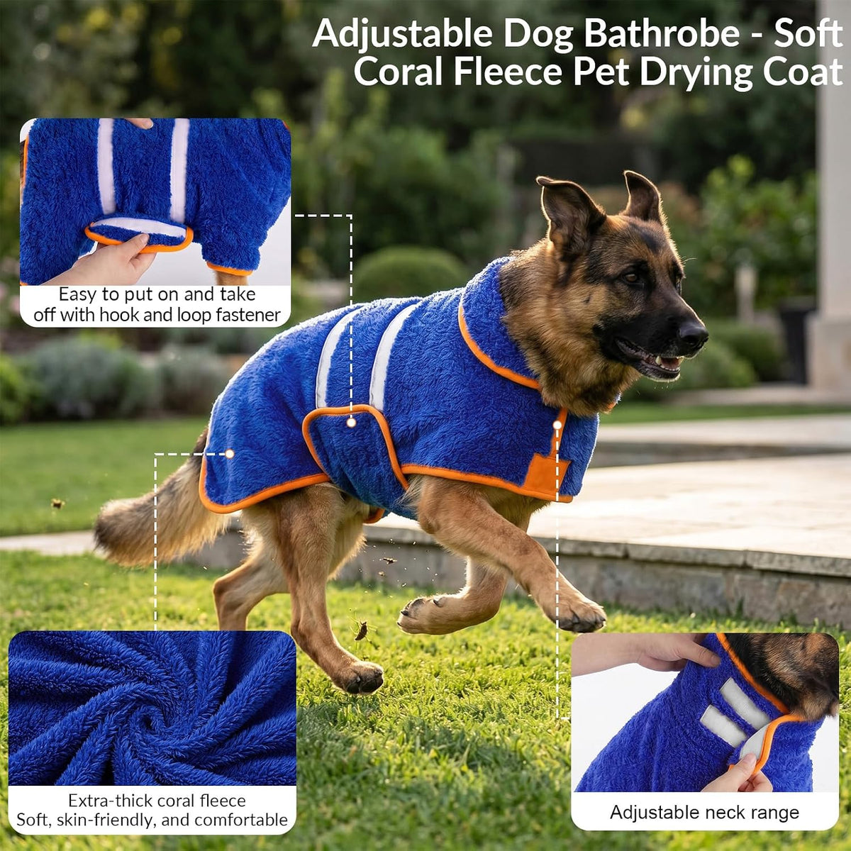 Dog Bathrobe, Super Absorbent for Small to Large Dogs, Dark Blue XL