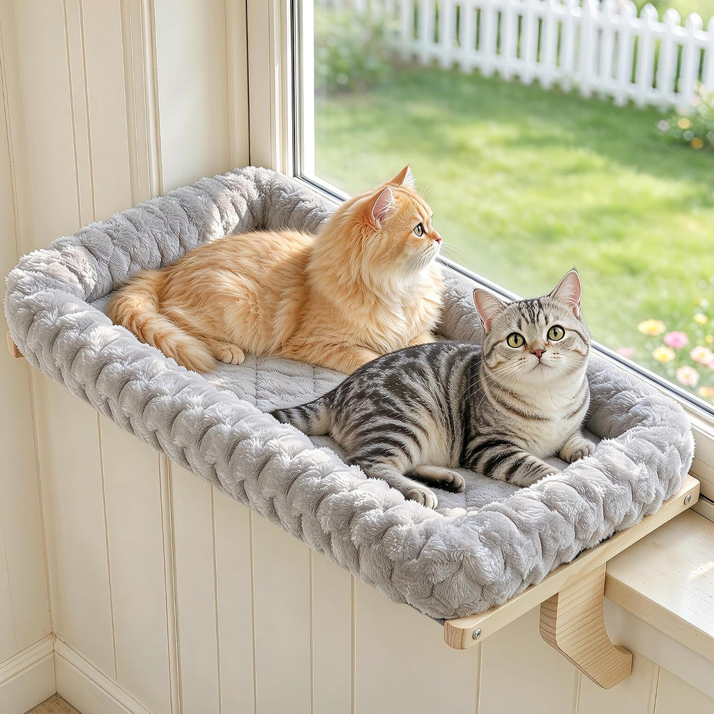Cloud-soft Wooden Cat Window Sill Perch with Zipper Cushion,L White